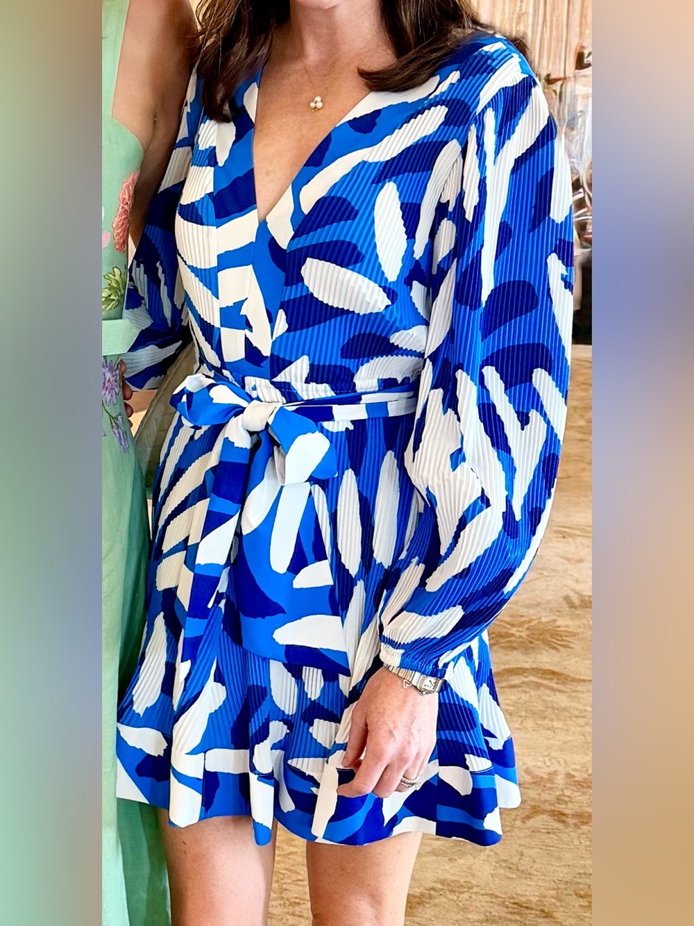 Milly Liv Brushstroke Pleated Tie Dress